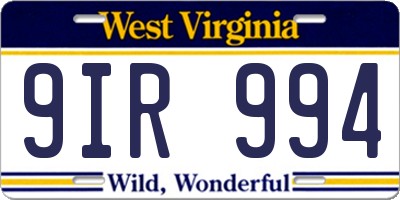WV license plate 9IR994