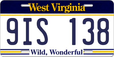 WV license plate 9IS138