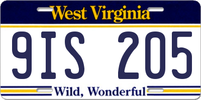 WV license plate 9IS205
