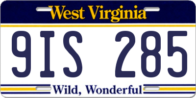 WV license plate 9IS285