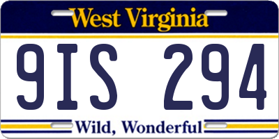 WV license plate 9IS294