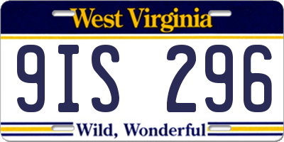WV license plate 9IS296