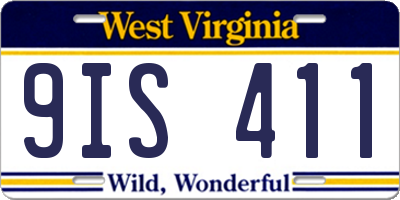 WV license plate 9IS411