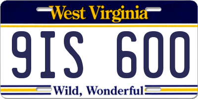 WV license plate 9IS600