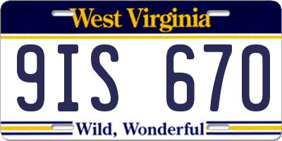 WV license plate 9IS670