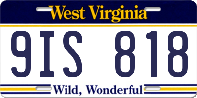 WV license plate 9IS818