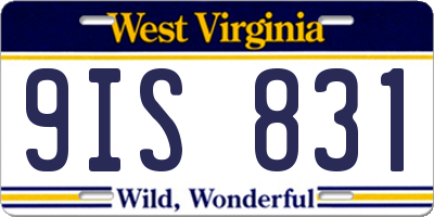 WV license plate 9IS831