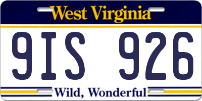 WV license plate 9IS926