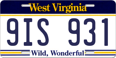 WV license plate 9IS931