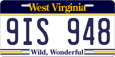 WV license plate 9IS948