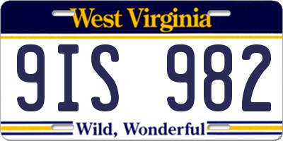 WV license plate 9IS982