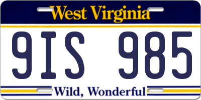 WV license plate 9IS985