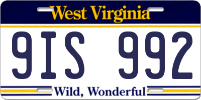 WV license plate 9IS992