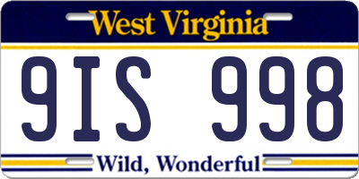 WV license plate 9IS998