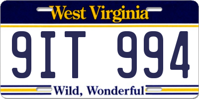 WV license plate 9IT994