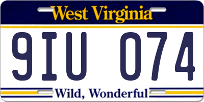 WV license plate 9IU074