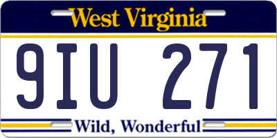 WV license plate 9IU271