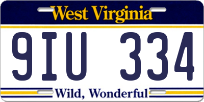 WV license plate 9IU334
