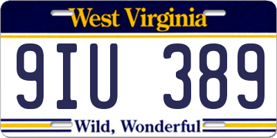 WV license plate 9IU389