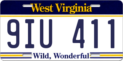 WV license plate 9IU411