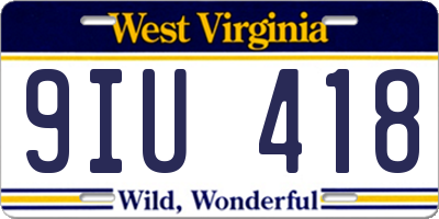WV license plate 9IU418