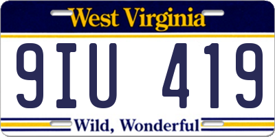 WV license plate 9IU419