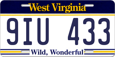 WV license plate 9IU433
