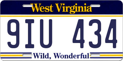 WV license plate 9IU434