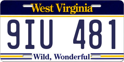 WV license plate 9IU481