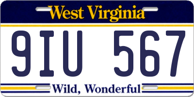 WV license plate 9IU567