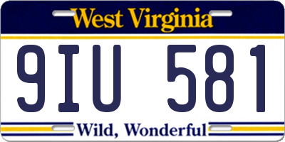 WV license plate 9IU581