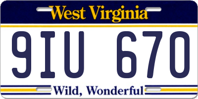 WV license plate 9IU670