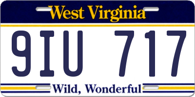 WV license plate 9IU717