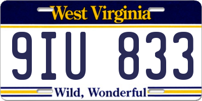 WV license plate 9IU833