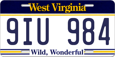 WV license plate 9IU984