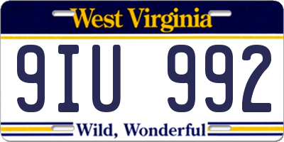 WV license plate 9IU992