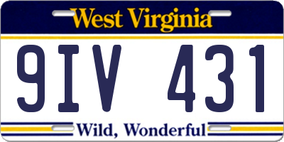 WV license plate 9IV431