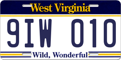 WV license plate 9IW010