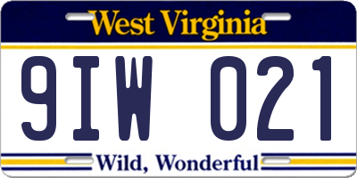 WV license plate 9IW021
