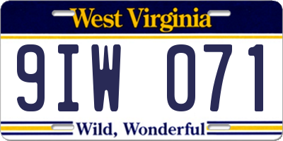 WV license plate 9IW071