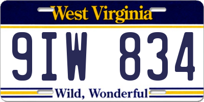 WV license plate 9IW834