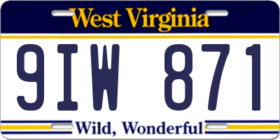 WV license plate 9IW871
