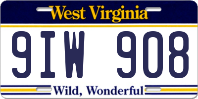 WV license plate 9IW908