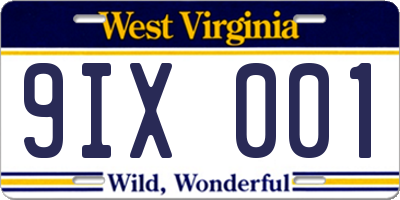 WV license plate 9IX001