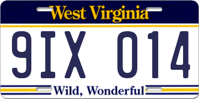 WV license plate 9IX014
