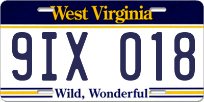 WV license plate 9IX018