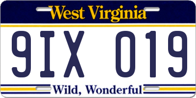 WV license plate 9IX019