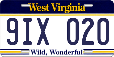 WV license plate 9IX020