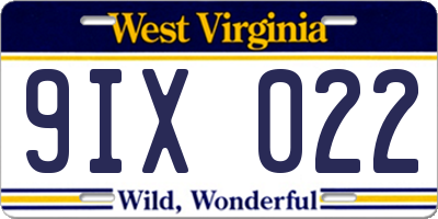 WV license plate 9IX022
