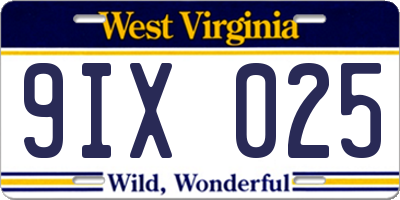 WV license plate 9IX025